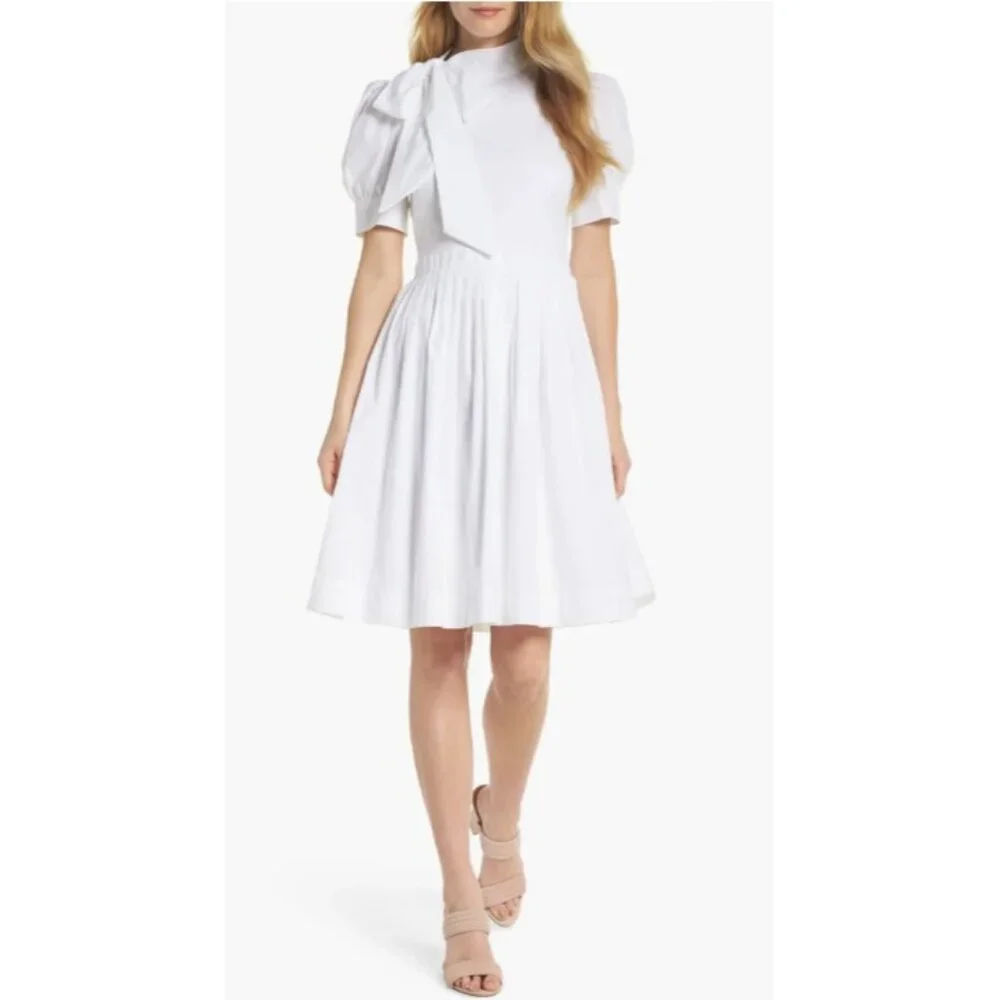 PRE-OWNED GIRL MEETS GLAM COLLECTION HANNA PUFF SLEEVE COTTON POPLIN DRESS SZ 6 - Picture 4 of 10